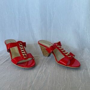 Karen Scott Red & Gold Chain Embellished Slip On Kyley Wedge Cork Heels | 5 1/2”